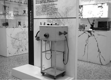 Figure 3 — The neuroscience section of the Museo di Storia della Medicina, where the electroshock apparatus is shown among period neurological instruments.