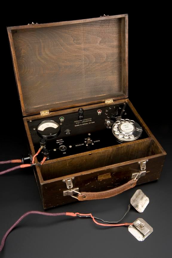 Figure 3 — A catalogue record photograph of an electroconvulsive-therapy apparatus in a national collection, the kind of object through which the treatment's twentieth-century history is now preserved and stu…