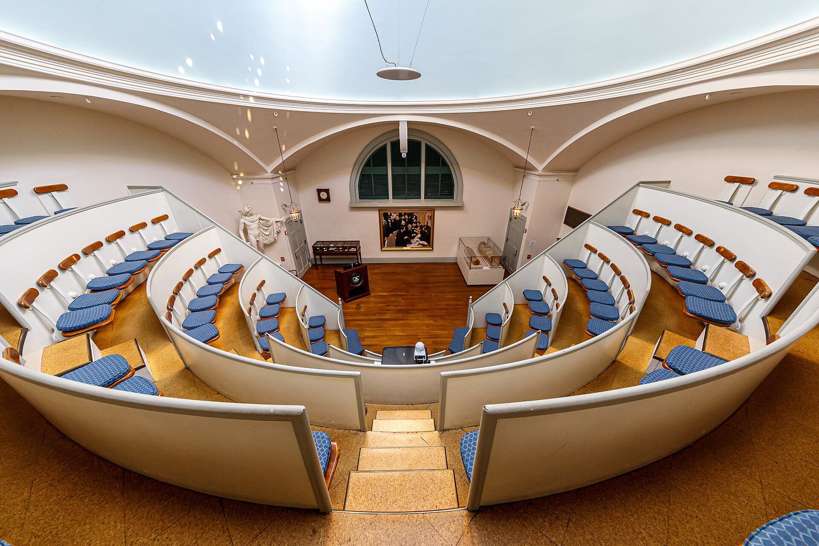 Figure 1 — The Ether Dome at Massachusetts General Hospital, looking down on the floor where Morton etherized Edward Gilbert Abbott on 16 October 1846. More than eight thousand operations were performed in th…