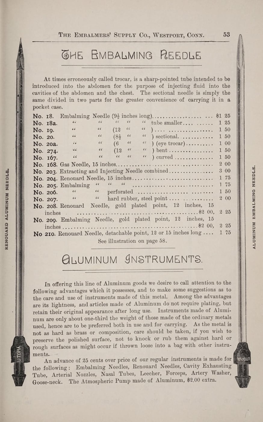 Figure 2 — A trade-catalog plate showing several trocar point patterns and threaded couplings, the sort of engraving a collector uses to match a loose instrument to a maker and era.