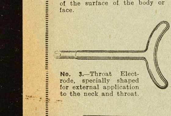 Figure 4 — Specialised eye, throat/neck, and ear electrodes, shaped to the anatomy they name; a set's completeness is usually judged by whether these survive.
