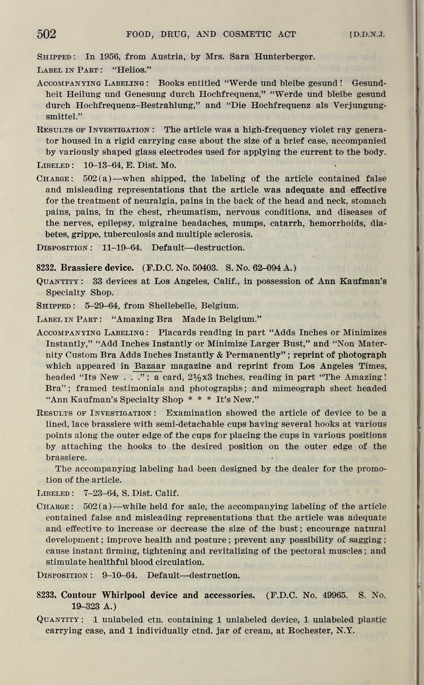 Figure 2 — A page from the FDA's published "Notices of Judgment" recording a misbranding action against a violet-ray manufacturer — the government's paper trail against the trade.